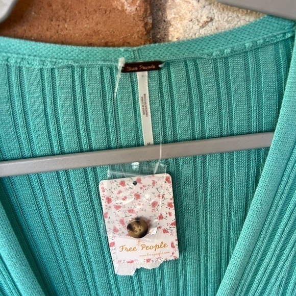 NWT Free People Skinny Light Torquoise Ribbed Maxi Cardigan - Picture 3 of 9